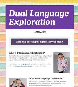 Dual Language Exposure Pre-Kindergarten: MANDARIN (4 year olds)