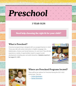 Preschool (3 year olds)