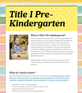 Title I Pre-Kindergarten Programs