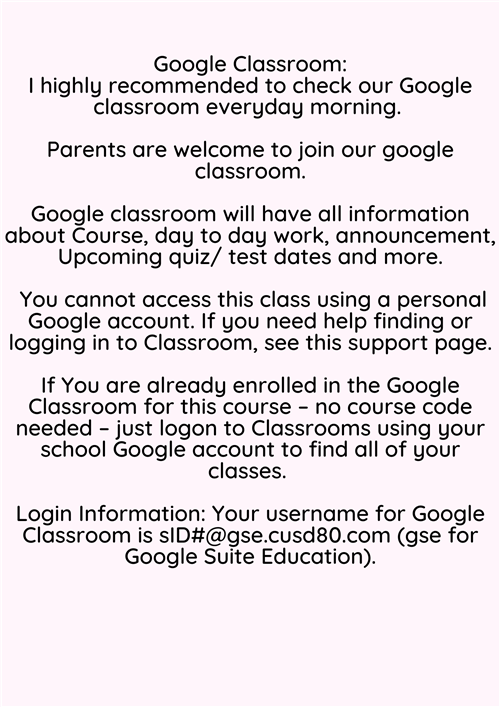 Google Classroom Info