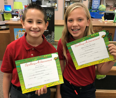 Spelling Bee Winner, Austin Green and Runner Up, Shae Laskowski-Trant