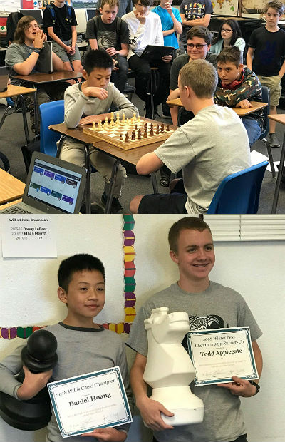 Daniel Hoang, 2017-18 Willis Chess Champion, and runner-up Todd Applegate