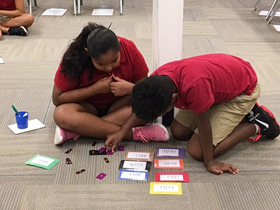 Band students using Math Manipulatives