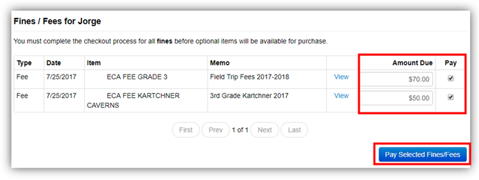 Sample fines and fees 