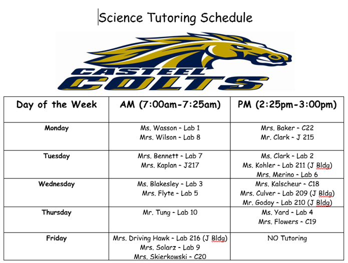 Science Tutoring Schedule 