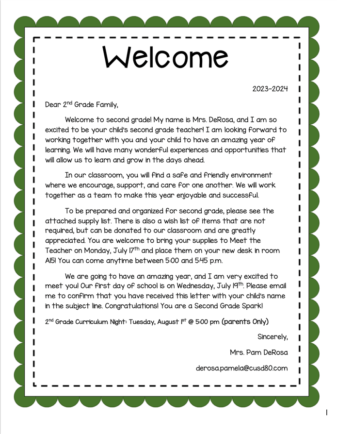 Welcome Letter