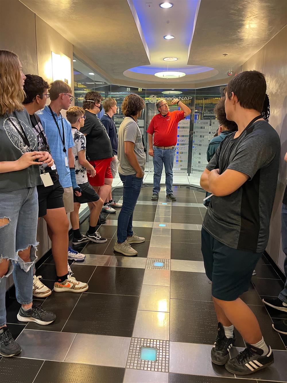 Students standing in data center