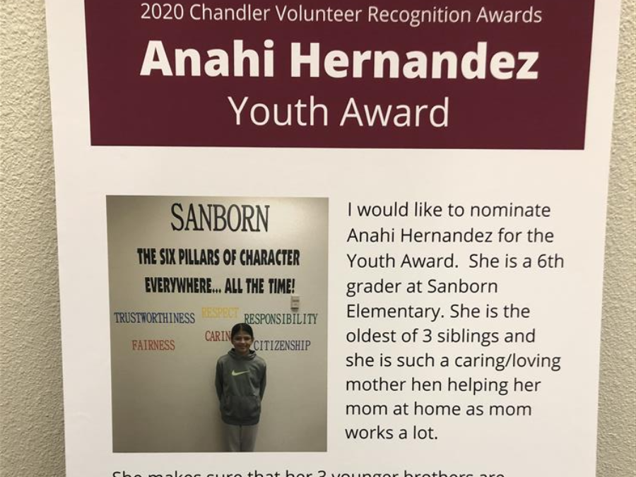 Chandler Volunteer Youth Recognition Award - February 2020