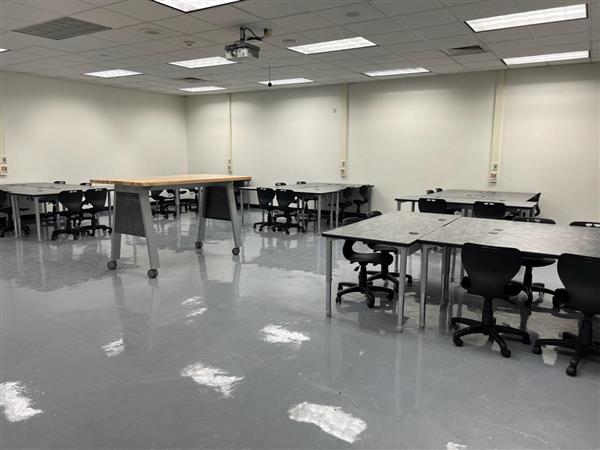 Classroom with tables and chairs