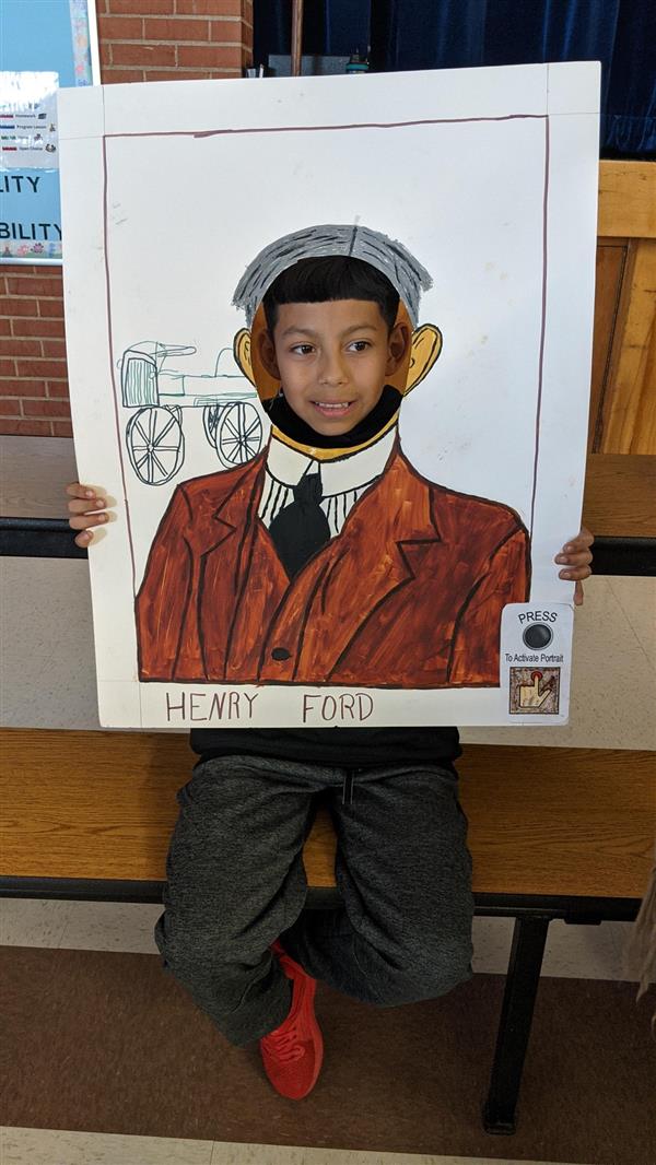 Students show important historical figures. 