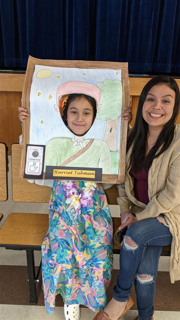 Students show important historical figures. 