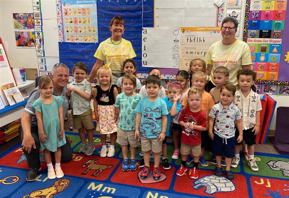 Superintendent Frank Narducci with Hancock Elementary School Pre-K students