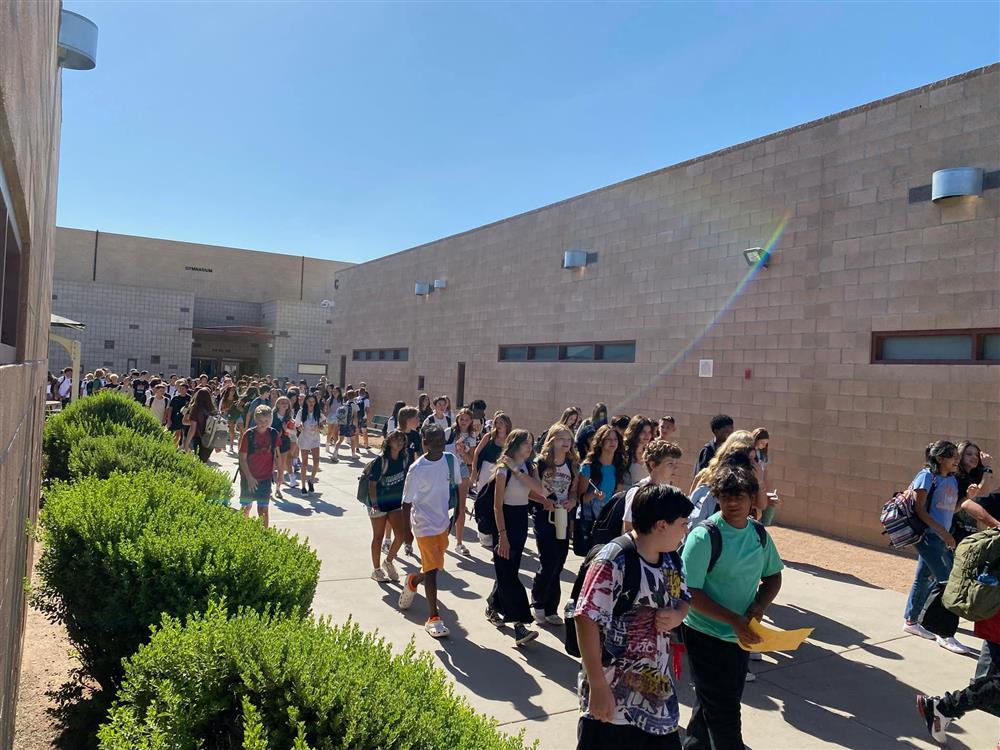 Students walk to class at Santan Junior High School