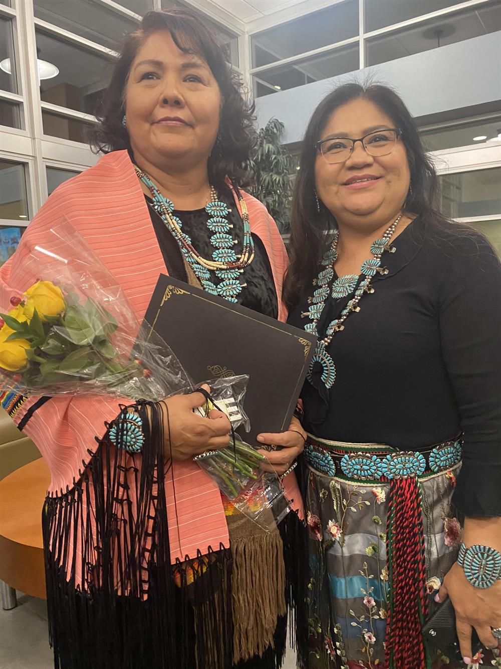 Mrs. Casoose & Mrs. Shirley celebrating the CUSD Indigenous Heritage at the Board Meeting